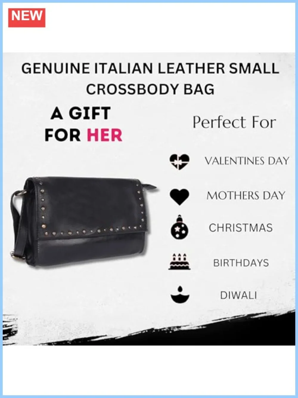 Genuine Italian Leather Boho Studded Crossbody Bag - Women's